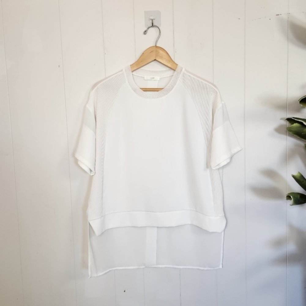 J Crane Korea Sheer Off White Short Sleeve Blouse Top Minimalist Quiet Luxury